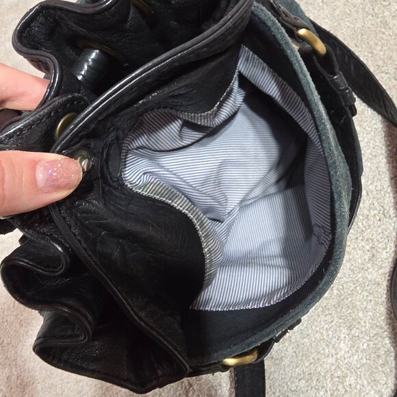 Anthropologie Holding horses suede leather teal black bucket shoulder handbag - Picture 3 of 12